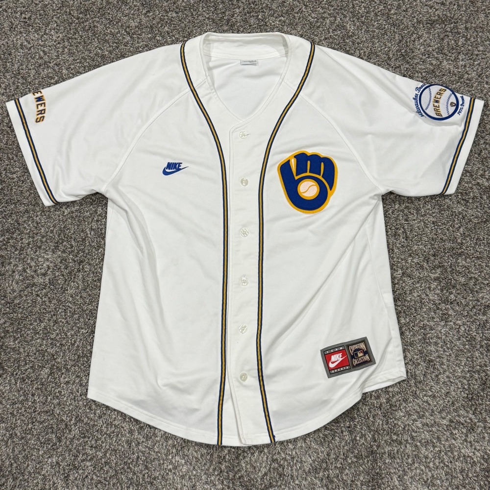 Y2K Nike Milwaukee Brewers Cooperstown Collection Jersey White Mens Large MLB